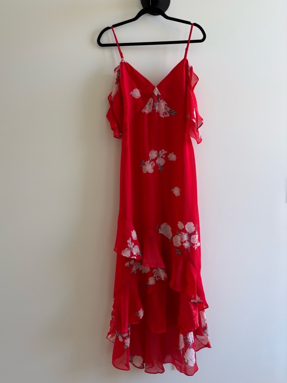Lulu's Red White Pink Floral High-Low Ruffle Slip Dress - Adjustable Straps